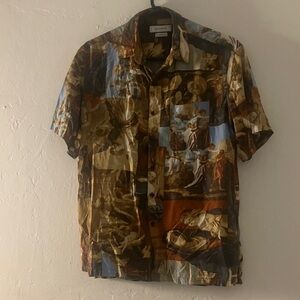 Urban Outfitters Vintage Art Print Shirt - Brown and Blue